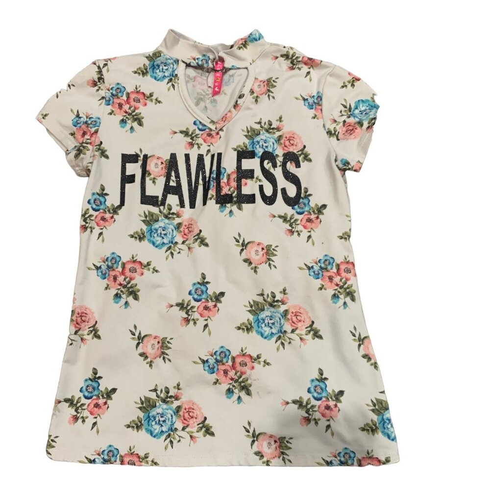 Cute 4 U Sz 10/12 Girls Shirt white Floral